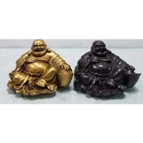 China brass sit gold bag Buddha small crafts statue