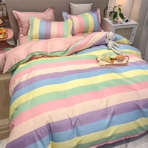Rainbow Striped Duvet Cover Sets Luxury Bed Sheets Pillowcase 3-4 Pieces Bedding Set Bed Linen Child Adult Quilt Cover Bedspread