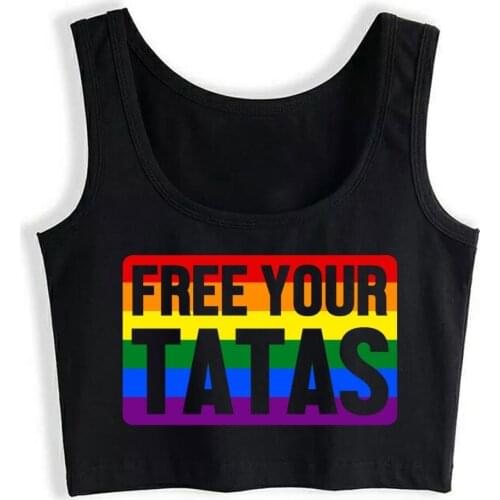 Crop Top Sport Free Your Tatas Lgbt Rainbow No Bra Day Funny Harajuku Print Tops Women