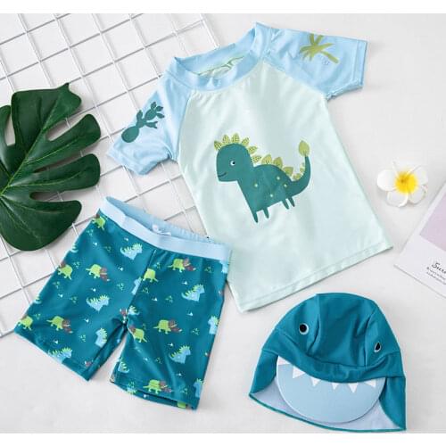 Cartoon Dinosaur Childrens Swimsuit Swimming Trunks Quick-drying Baby Hot Spring Clothes Swimwear Summer Animal Boys 2 Pcs Suit