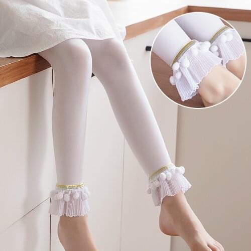 Summer velvet hair ball big lace cropped trousers girls velvet thin solid color leggings Korean fashion cute baby princess socks