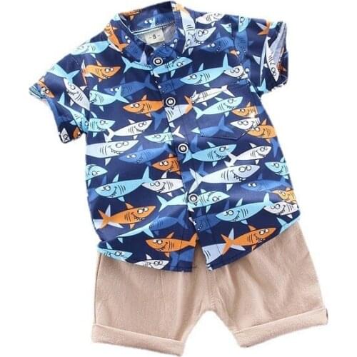 Summer Baby Boys Turn-down Collar Clothing Kids Cartoon Shirt Shorts 2Pcs/Set Toddler Casual Clothes Children Girls Sport Suits