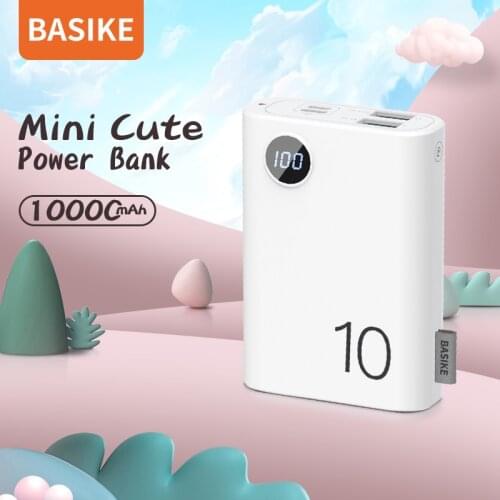 BASIKE PF23P Mini Power Bank 10000mAh Portable Rechargeable Battery White Powerbank External Battery for xiaomi huawei iphone