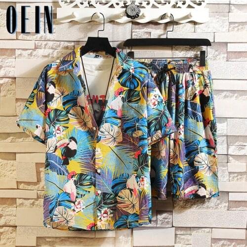 Men Hawaiian Sets Printing 2021 Summer Short Sleeve Button Shirt Beach + Shorts Set Streetwear Casual Mens Suit 2 Pieces M-5XL