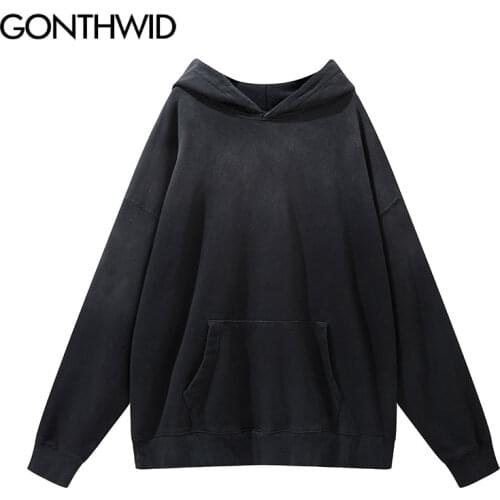 GONTHWID High Street Harajuku Streetwear Hoodies Tie Dye Gradient Solid Color Hooded Sweatshirts Hip Hop Loose Mens Casual Tops