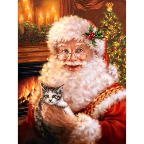 Santa Claus And Cat Cross Stitch Kit Craft Needlework Set Canvas Printed Cotton Thread Christmas Gift Home Decor Hot Sell