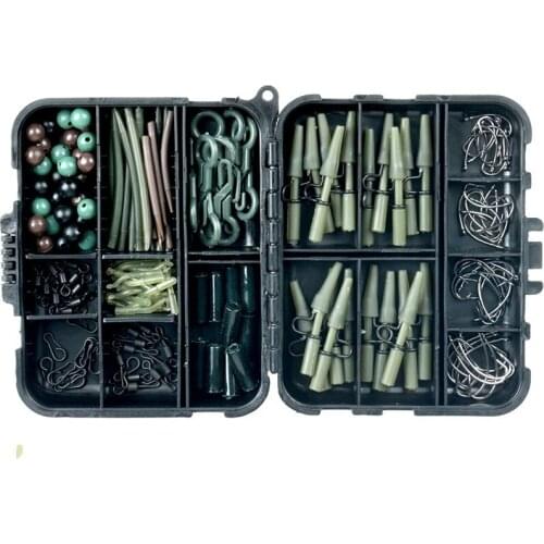 160Pcs/Box Carp Fishing Tackle Kit Including Anti Tangle Sleeves Hook Stop Beads Boilie Bait Screw Rolling Swivel Snaps