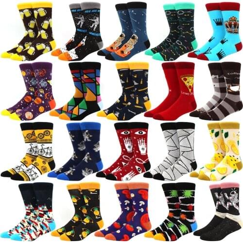 New Mens sock Brand Diamond Ramen Astronaut Pattern Hip hop Cool Socks for Men Winter Thick Long Skate Funny Socks Colorful