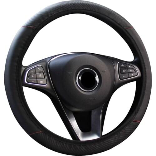 New Carbon Fiber Leather cAR Steering Wheel Cover No Inner Ring Wrap Fit For 37-38CM/14.5"-15" Elastic Protector Auto Styling