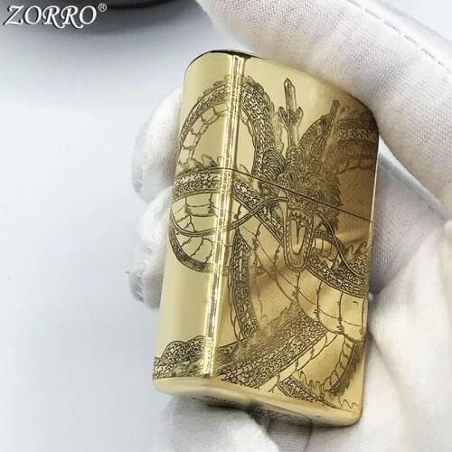 Original Zorro Kerosene Lighter Pure Copper Carving Classic Cartoon Pattern Business Gift Outside Ignition Tool