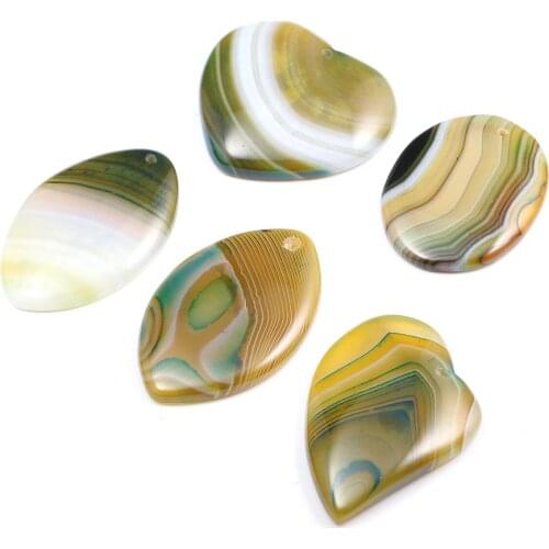 5pcs/lot Natural Agates Stone Pendant Charms Natural Yellow Green Striped Pendant for Making DIY Jewelry Necklace Gift