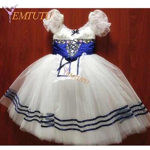 Coppelia Professional Ballet Long Tutu Dress Blue Puff Sleeve Ballet Stage Costume Nutcracker Classical Ballet Tutu Skirt Custom