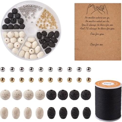 DIY Jewelry Woven Bracelets Making Set Synthetic & Natural Lava Beads Brass Spacer Beads Waxed Polyester Cord Mixed Color