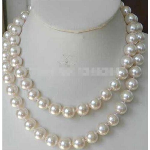 Super Long 12mm White Sea Shell Pearl Necklace Beads Jewelry Making Natural Stone Rope Chain 48inch