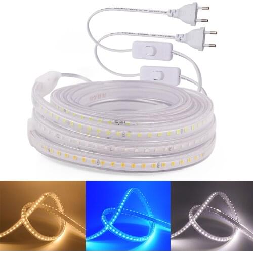LED Strip Light 220V SMD2835 Flexible LED Tape Outdoor Rope 120LEDs/M Waterproof LED Ribbon with EU Switch Plug for Home Decor