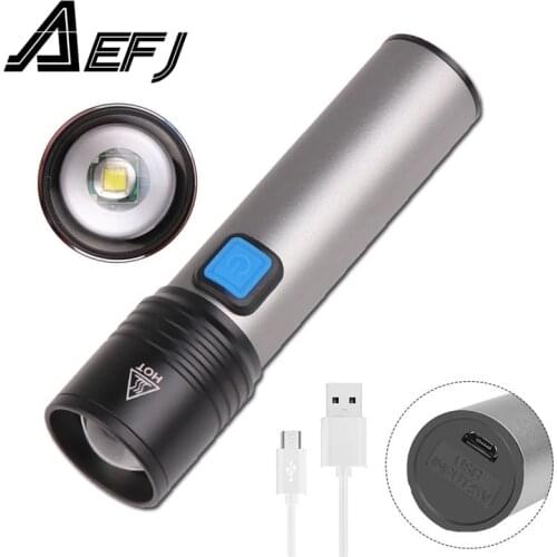 USB Rechargeable T6 LED Flashlight Portable Built-in 1200mAh lithium Battery Waterproof Camping light Zoomable Torch Output