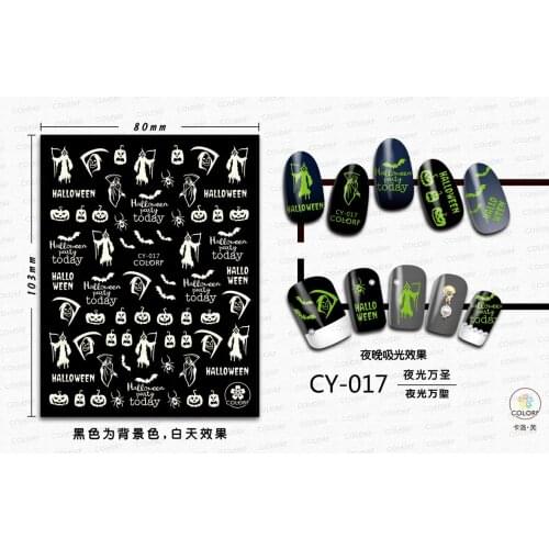 Luminous nail art sticker glow in the dark night horrible pumpkin bats spider web ultra thin manicure slider nail decal WG033