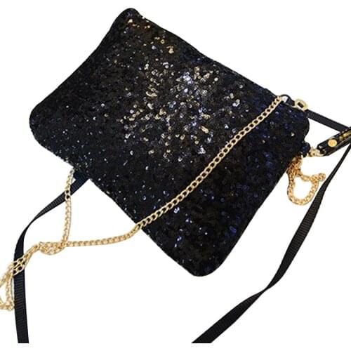 Evening Party Club Large Capacity Detachable Strap Shoulder Bag Sequins Zipper Fashion Glitter Chain Women
