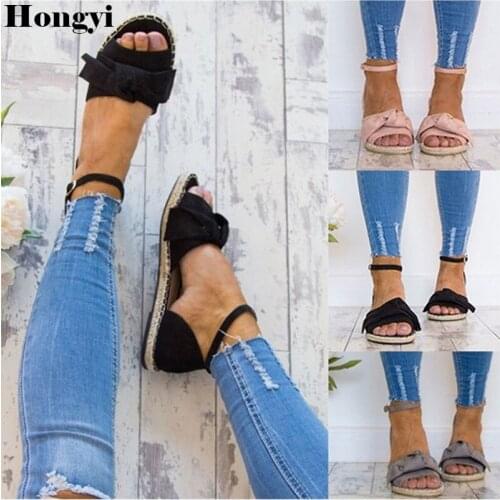 Womens Sandals Plus Size 35-44 Flats Sandals For 2018 Summer Shoes Woman Peep Toe Casual Shoes Low Heels Sandalias Mujer Black