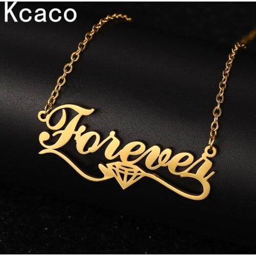 2021 Stainless Steel Customized Necklace Diamand Shape Name Gold Plated Necklace Women Unique Gift Dainty Letter Chain Jewellery