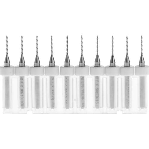 10 Pcs 0.9mm Tip 1/8" Shank Spiral Flute Tungsten Carbide Micro PCB Drill Bits