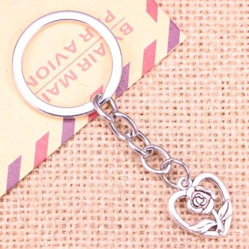 20pcs New Fashion Keychain 18x16mm heart flower Pendants DIY Men Jewelry Car Key Chain Ring Holder Souvenir For Gift