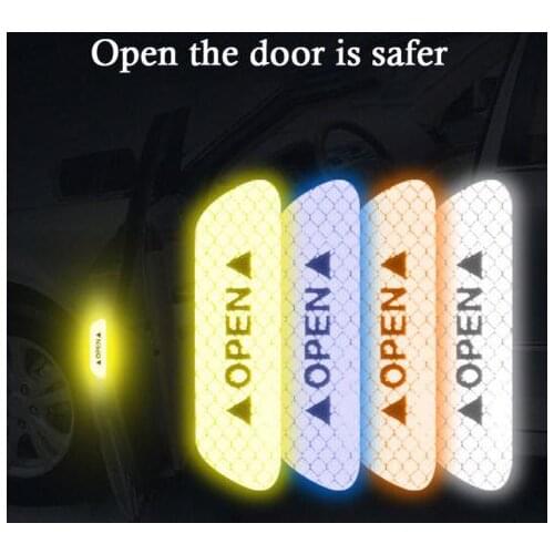 4Pcs/set Car Door Stickers Universal Safety Warning Mark OPEN High Reflective Tape Motorcycle Bike Helmet Sticker Car Parts
