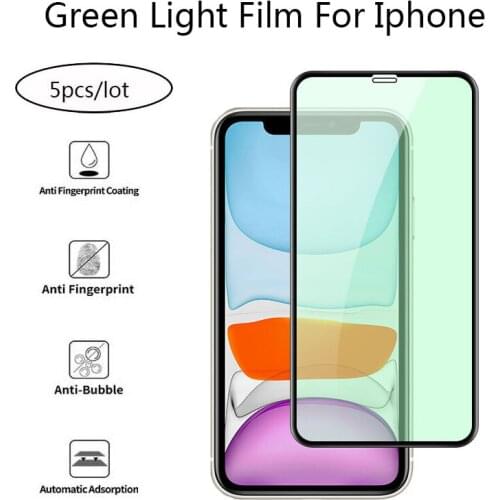 5Pcs Protective Green Light Anti Blue Ray Tempered Glass Screen Protector For 11 Pro Max X XS Max XR 7 8 Plus Film