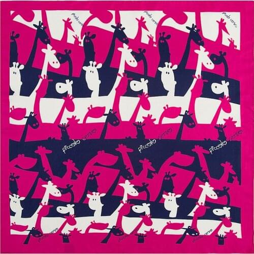 60cm*60cm 2021 New Fashion Cartoon Giraffe Print Women Luxury Brand Twill Silk Scarf Small Square Scarves Hijab Headband snood