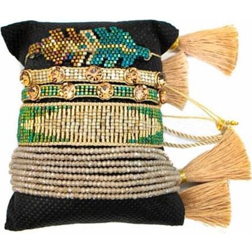 BLUESTAR Evil Eye Bracelet Leaves Pulseras Mujer Moda Women Jewelry Crystal Beaded Armband Tassel Handmade MIYUKI Bracelet