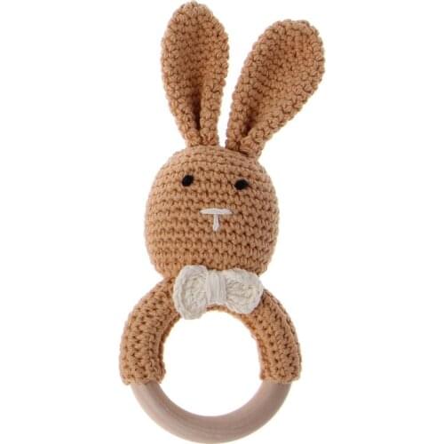 Wooden Baby Bunny Ear Teether Teething Ring Newborn Sensory Toy Shower Gift