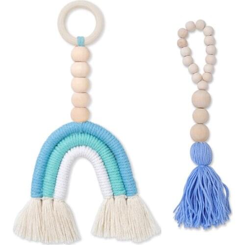 Wooden Teether Baby Pendant For Pacifier Rainbow Tassel Teething Ring Tassel Nursing Beech Pacifier Clips baby accessories