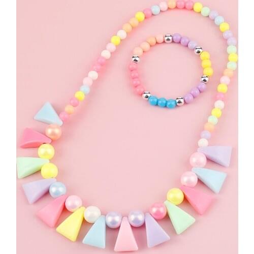 Makersland Kids Jewelry Sets for Girls Rope Bracelets Charm Rainbow Beaded Candy Color Necklace Bangles Set Christmas Presents