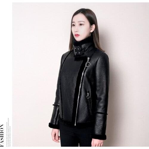 Fur Faced Double Coat Female Natural Sheep Shearling Fur Coats Winter Jacket Women Genuine Leather Bomber Jacket MY4088 s
