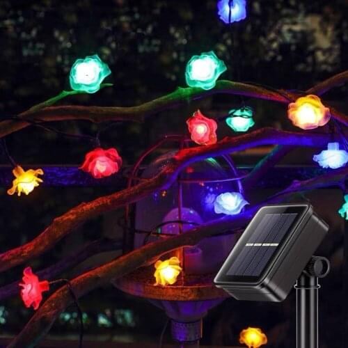 Solar Garden String Lights, 20/30/50/100 LEDs Solar Rose Flower String Lights 8 Modes Waterproof Outdoor Flower String Light