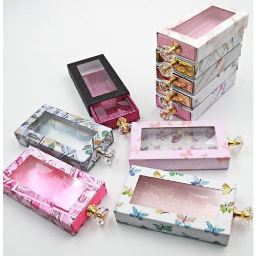 Eyelash Packaging Box With Tray Square Wholesale Diamond Faux Cils 25mm Mink Eye Lashes Magnetic Drawer Case Make Up Tools