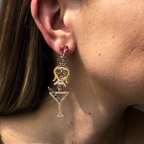 Summer Beach Cute Korean Design Earrings Women Crystal Alloy Statement Drop Long Earring Fashion Jewelry Accessories