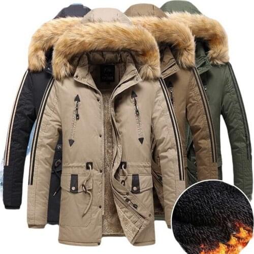 X-Long Men Parkas Mens Big Fur Collar Hooded Cotton Padded Coat Velvet Warm Jacket Outdoor Washed Warm Windproof Overcoats