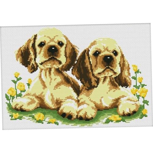 Cross Stitch Kit, Preprinted Cross Stitch Set - Two Dogs, Pre-drawn