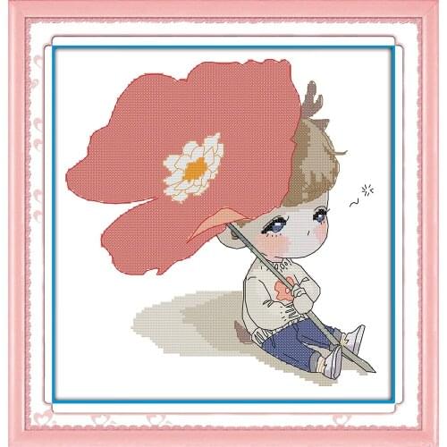 A flower boy cross stitch kit 18ct 14ct 11ct count printed canvas stitching embroidery DIY handmade needlework
