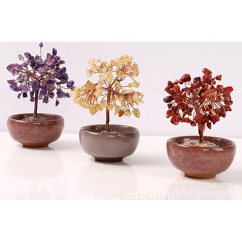 Natural topaz amethyst quartz gravel fortune tree fortune tree office home decoration