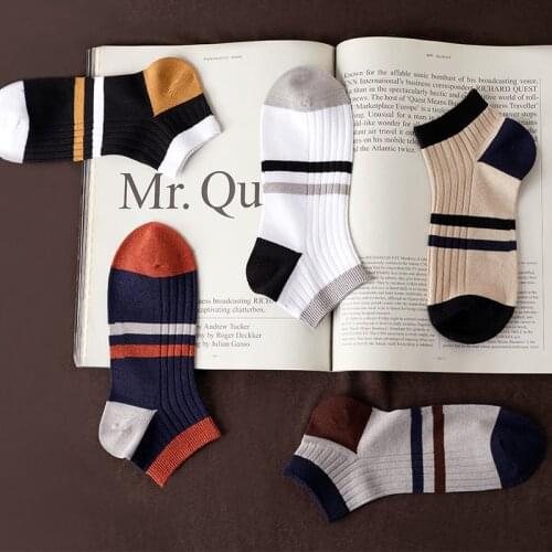 5pairs/lot Men Socks Cotton Short Socks Casual Striped Patchwork Ankle Sock High Quality Men Meias Spring Summer 2020
