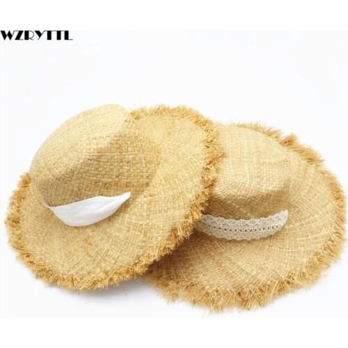 2019 New Girls UV Sun Hat large kids Wide Brim Summer Beach Hats Natural Flat Top Ribbon Rope Tie Travel Hat Kentucky Derby Cap