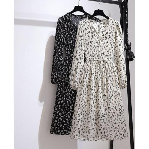 2021 Autumn New Long-sleeved Chiffon Dresses Womens Temperament Long Dress Plus Size Maxi Dress Female Clothes Vestido 16031