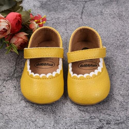 Newborn Princess Baby Girls Shoes Toddler Prewalker with Hook Loop Hard Outsole (White Brown Black Papayawhip Lemon Yellow)