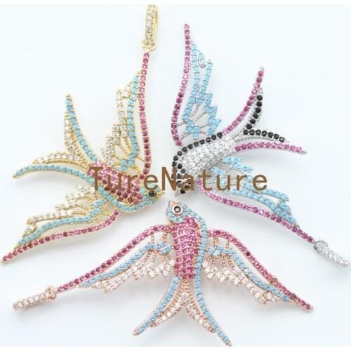 Lovely Birds Zircon Beaded Pendant Colorful Charm Micro Pave Charm Birds Pendants Jewelry Findings In 28.3*61 mm PM4883