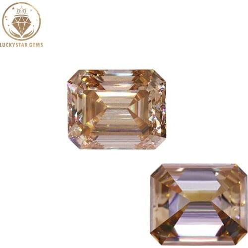 Wholesale Champagne Moissanite Diamond Loose Gemstone Excellent Emerald Cut 2x4mm-10x14mm For DIY Rings Bracelet Jewelry Making