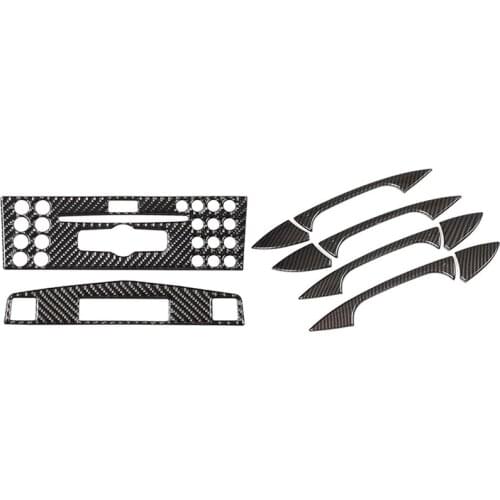 Center Console Panel Trim,Carbon Fiber Center Console Navigation Panel with 4 x ABS Carbon Fiber Car Door Handle Trim