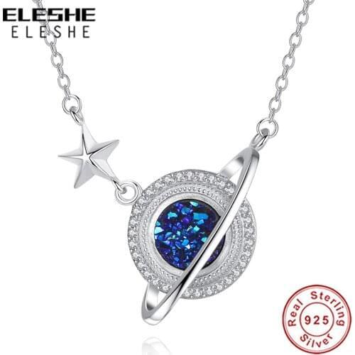 ELESHE Wholesale 925 Sterling Silver Blue Aurora Planet Necklace Small Fresh Fantasy Pendant Necklace For Women Luxury Jewelry