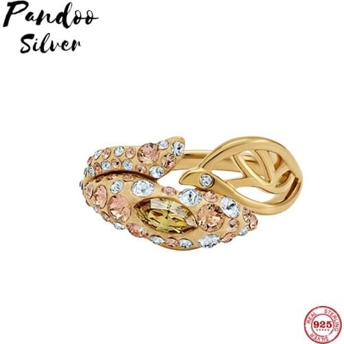 PANDOO Fashion Charm Pure 925 Silver Original 1:1 Copy, Flower Chen Yuexi Elegant Petal Ring Ring Female Luxury Jewelry Gifts
